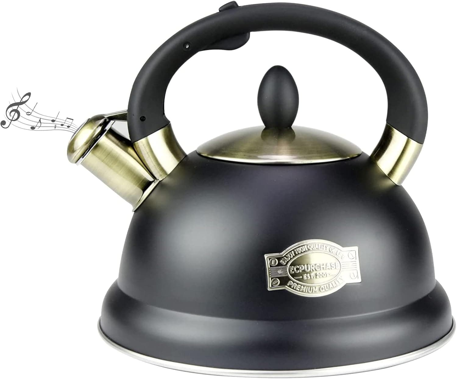 3.2 Quart Whistling Tea Kettle For Stove Top - Food Grade Stainless Steel Water Teapot With Cool Grip Ergonomic Handle - Tea Kettles Stovetop Whistling For Induction Gas Electric Halogen Stoves, Black