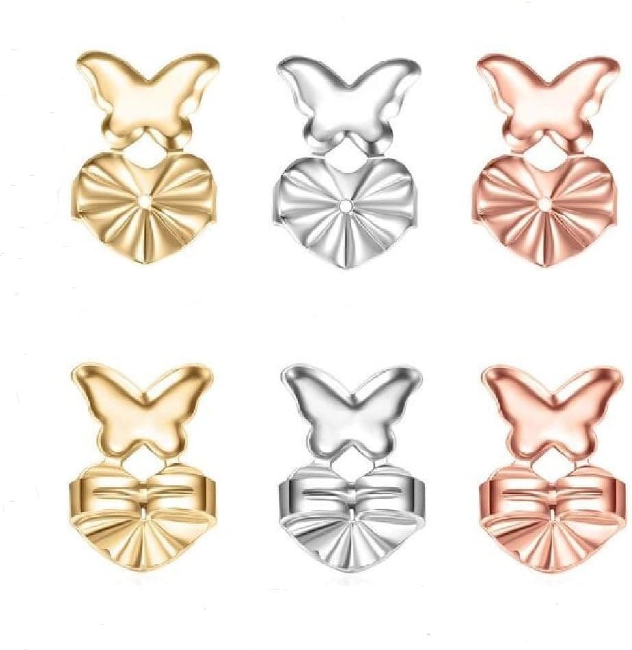 Magic Earring Backs-3 Pairs of Adjustable Hypoallergenic Earring Lifts- Safety Locking Stud Earring Backs,Easy to Use Back Earrings for Women (Butterfly)