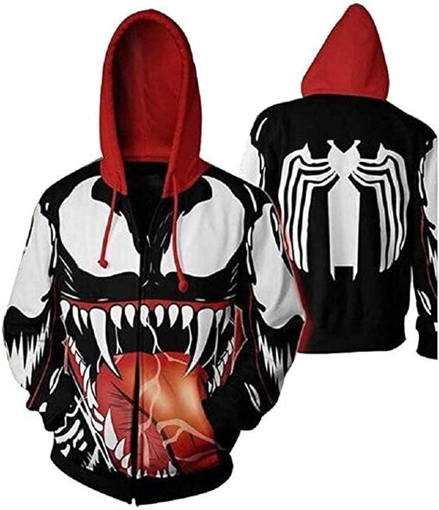 Venom 3D Printed Zipper Hoodie Sweatshirt – Available in S M L XL XXL 3XL 4XL 5XL (XX-Large) Black