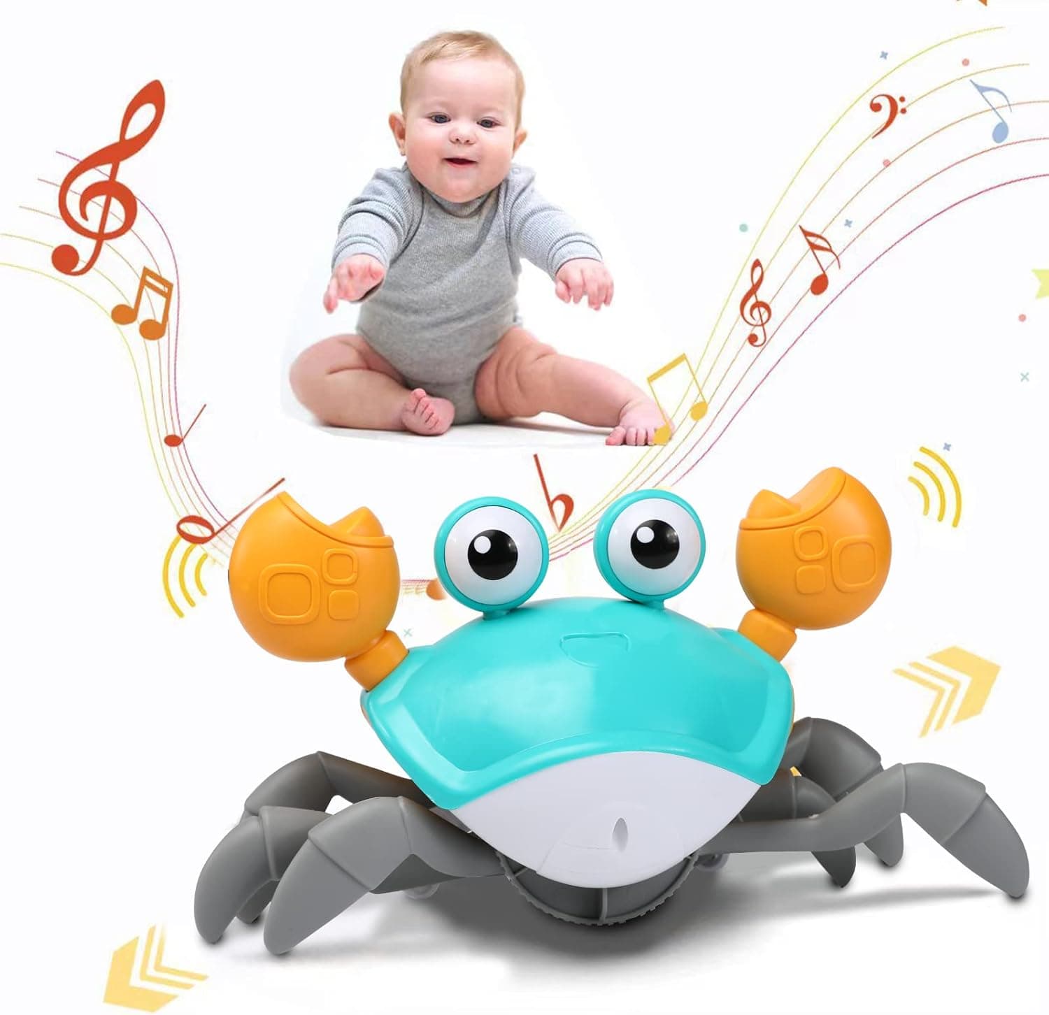 XONTEUS Crawling Crab Baby Toy, Toys for 1 Year Old Boy Gifts, Sensing Interactive Walking Dancing Toy with Music & Lights, Christmas Birthday Gift for 6-12 12-18 Months Boys Girls