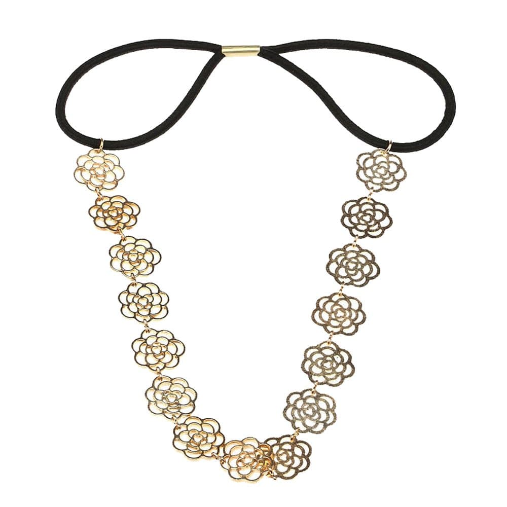 niceEshop(TM) Metallic Lady Hollow Rose Flower Elastic Headband (Girth 48cm),Gold