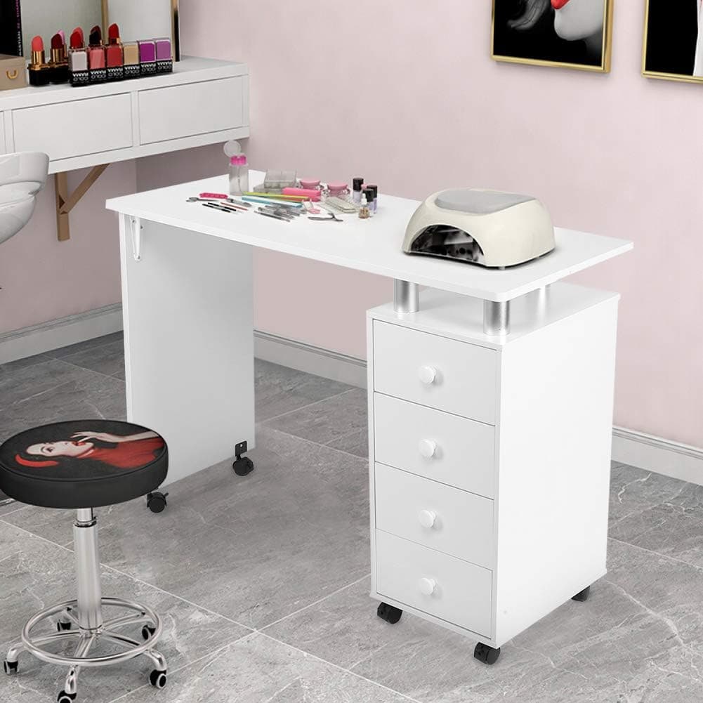 Manicure Nail Table, Professional Nail Table Nail Art Desk with 4 Drawers Beauty Salon Spa Workstation Equipment Arm Rest for Salon Spa Beauty