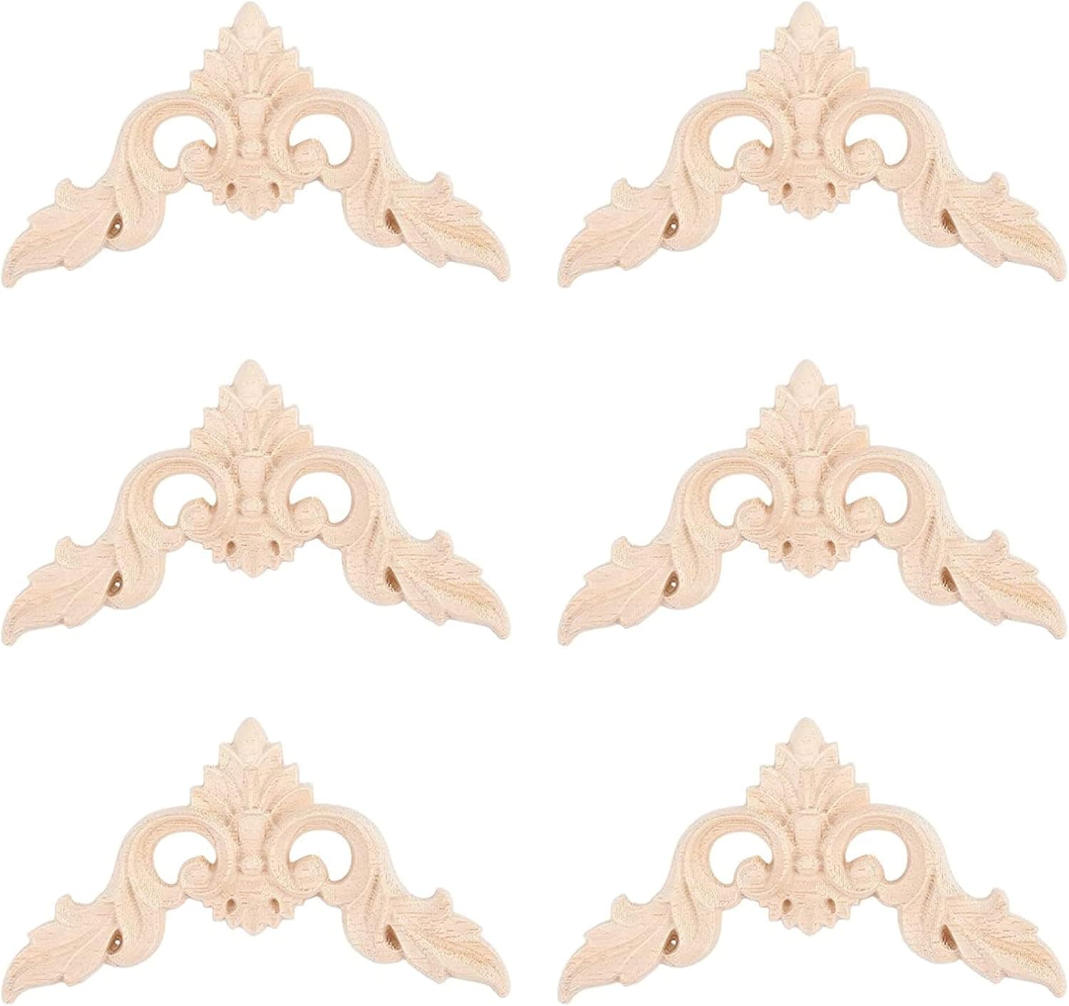 SUPERFINDINGS 6PCS Wood Carved Applique Burlywood Center Flower Long Applique for Door Cabinet Bed Unpainted Dector European Style