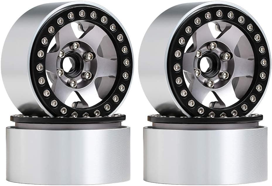 INJORA RC Wheel Rim 4pcs 1.9inch Beadlock Metal Wheel Hub Rim for 1/10 RC Crawler Axial SCX10 90046 AXI03007 TRX4 RedCat MST (Black&Grey)