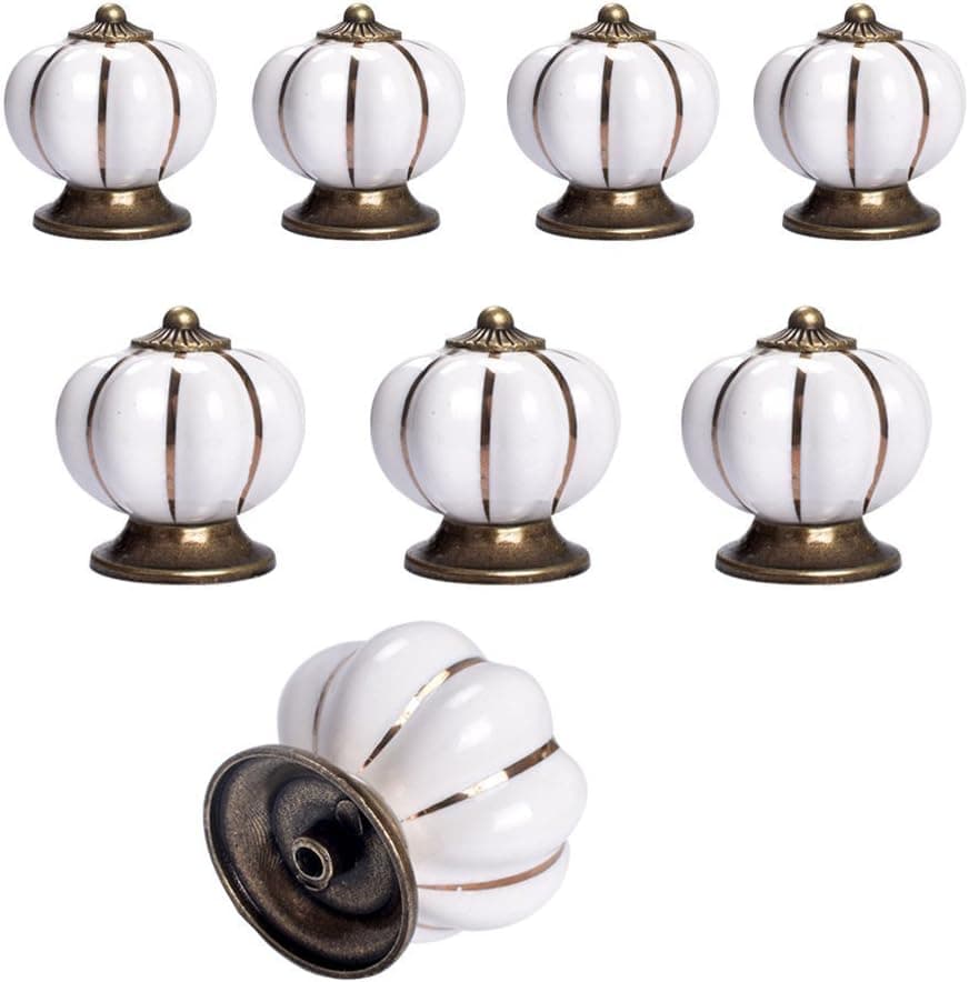Dresser Knobs, TopRay 8PCS/LOT Pumpkin Furniture Door Drawer Pulls for Kitchen Bathroom Cabinet and Cupboard Handles+ 8PCS Screws (White)