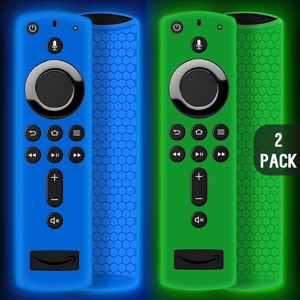 2 Pack Remote Case/Cover for Fire TV Stick 4K,Protective Silicone Holder Lightweight Anti Slip Shockproof for Fire TV Cube/3rd Gen All-New 2nd Gen Alexa Voice Remote Control-Glow Blue,Glow Green