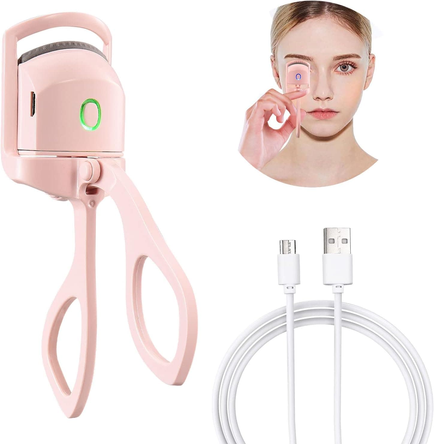Caluself Heated Eyelash Curler,Handheld USB Rechargeable Electric Eyelash Curler with 2 Heating Modes Makeup Electric Eyelash Clip Quick Pre-Heat Natural Curl Long Lasting