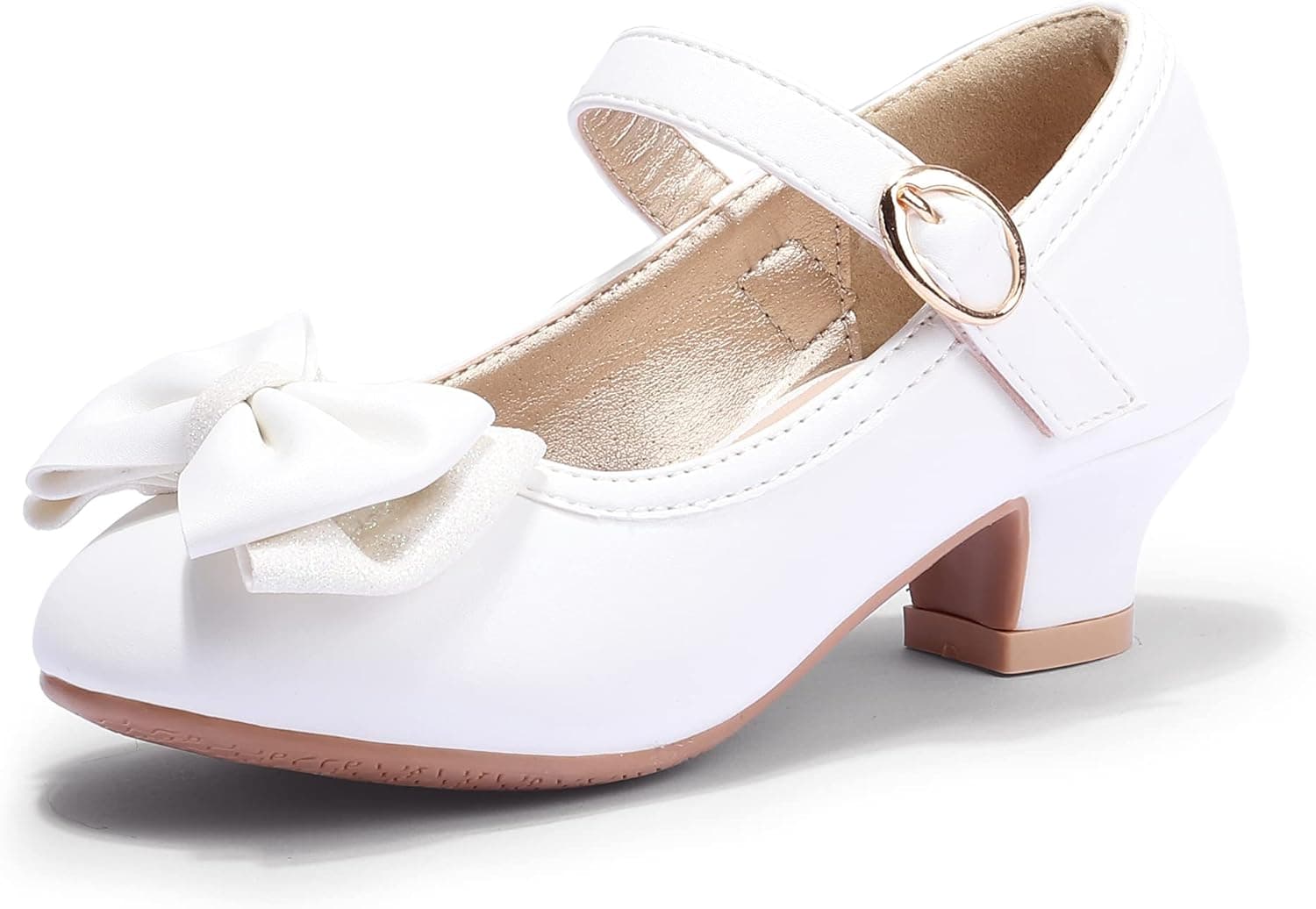 PANDANINJIA Girls Toddler/Little Kid Jada Dress Mary Jane Pumps with Heels Bow Party Wedding Princess Shoes