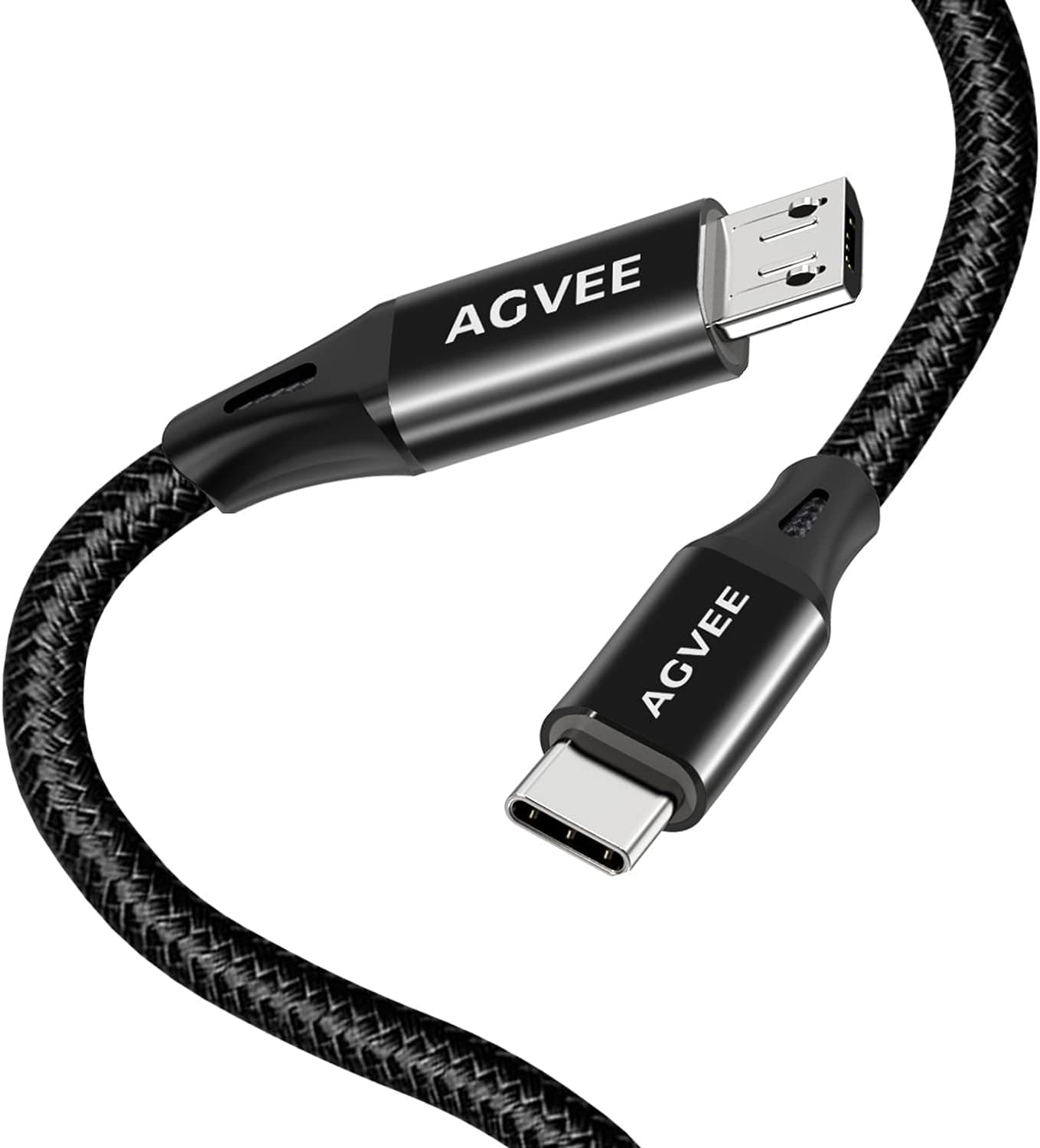 AGVEE 2 Pack 1ft USB-C OTG to Micro USB Cable, Braided Charger Data Sync Cord Charging Wire Adapter for Samsung Galaxy S7 S6, J7, J3, LG, PS4, Kindle, PS4 Xbox Controller, Android Phone, Black