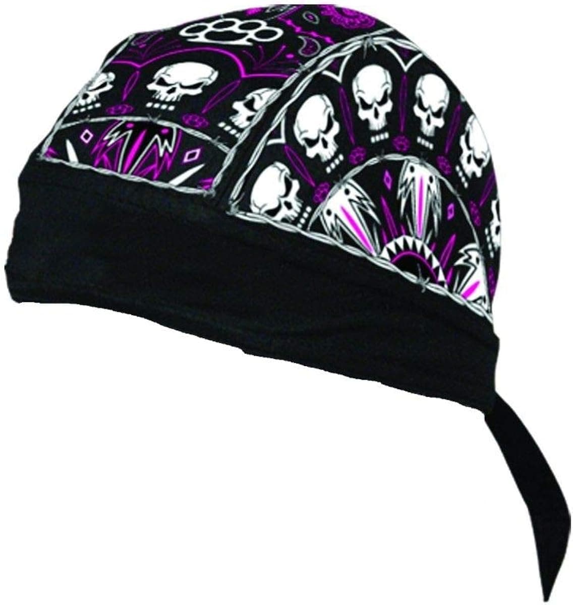 Danbanna Black White Pink Twisted Metal Skulls Headwrap Doo Rag Durag Sweatband