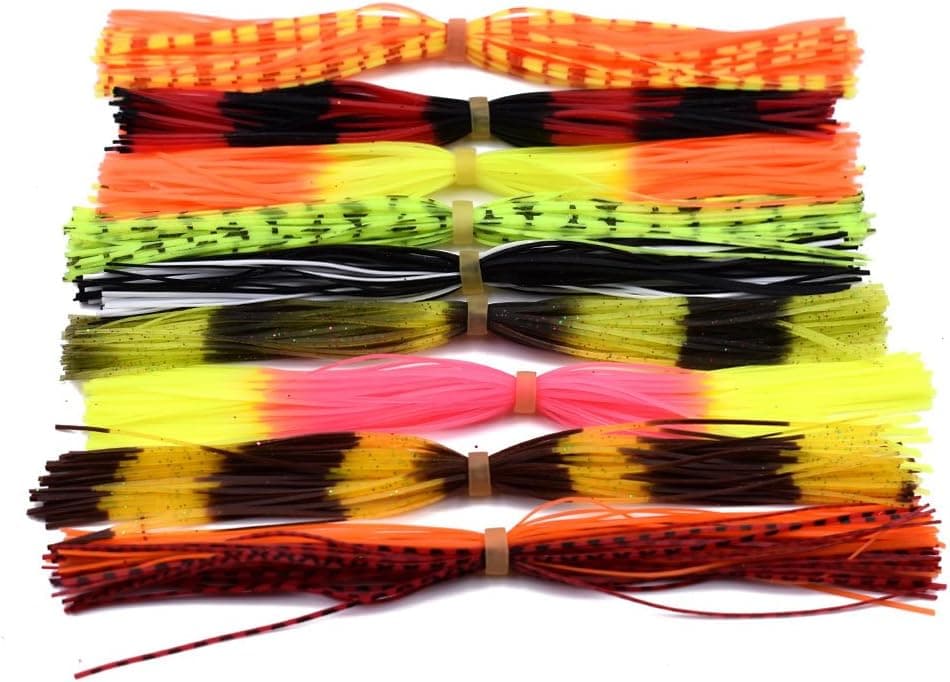 PHECDA PROFLY 12 Bundles Mixed Color Silicone Fishing Skirt Lure Rubber Skirts Flake DIY for Spinner Bait Rubber Jig Lure Tying Material Line Foot (12 Bundles Mixed Colors)