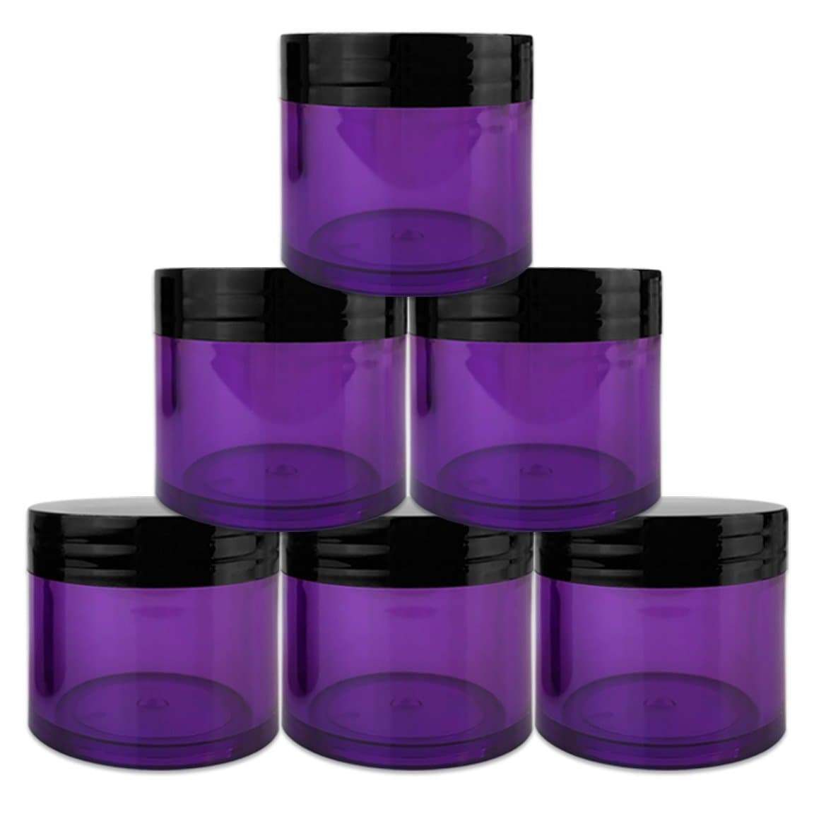 Beauticom® 6 Pieces 30G/30ML(1 Oz) Thick Wall Round PURPLE CLEAR Plastic Container Jars with Black Flat Top Lids - Leak-Proof Jar - BPA Free