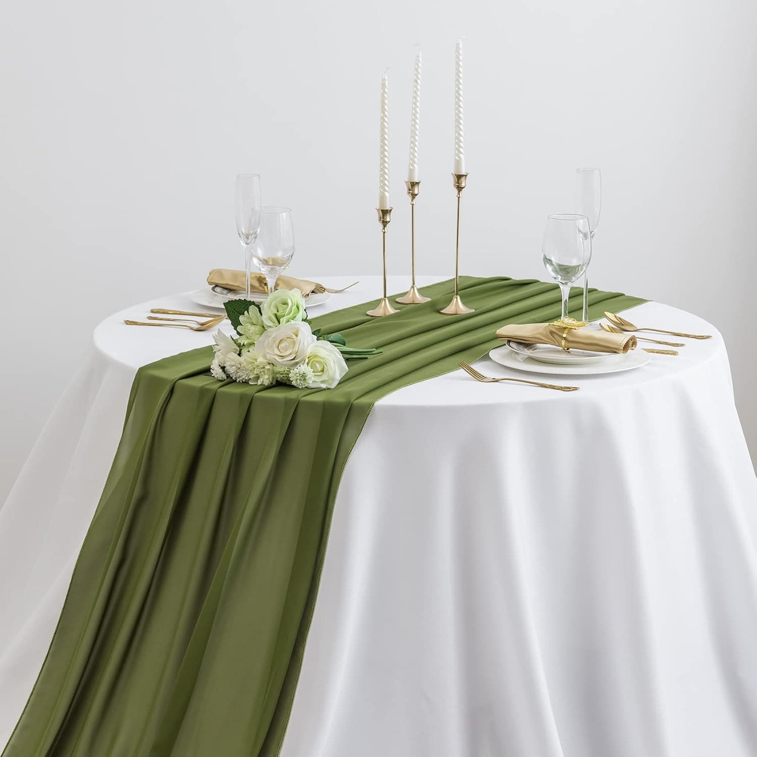 1Pack Chiffon Table Runner, AILITI Wedding Table Runner, 29x120 inches Gauze Table Runner, Rustic Sheer Table Decor for Romantic Bridal Shower, Baby Shower, Birthday Party Cake Table(Willow)
