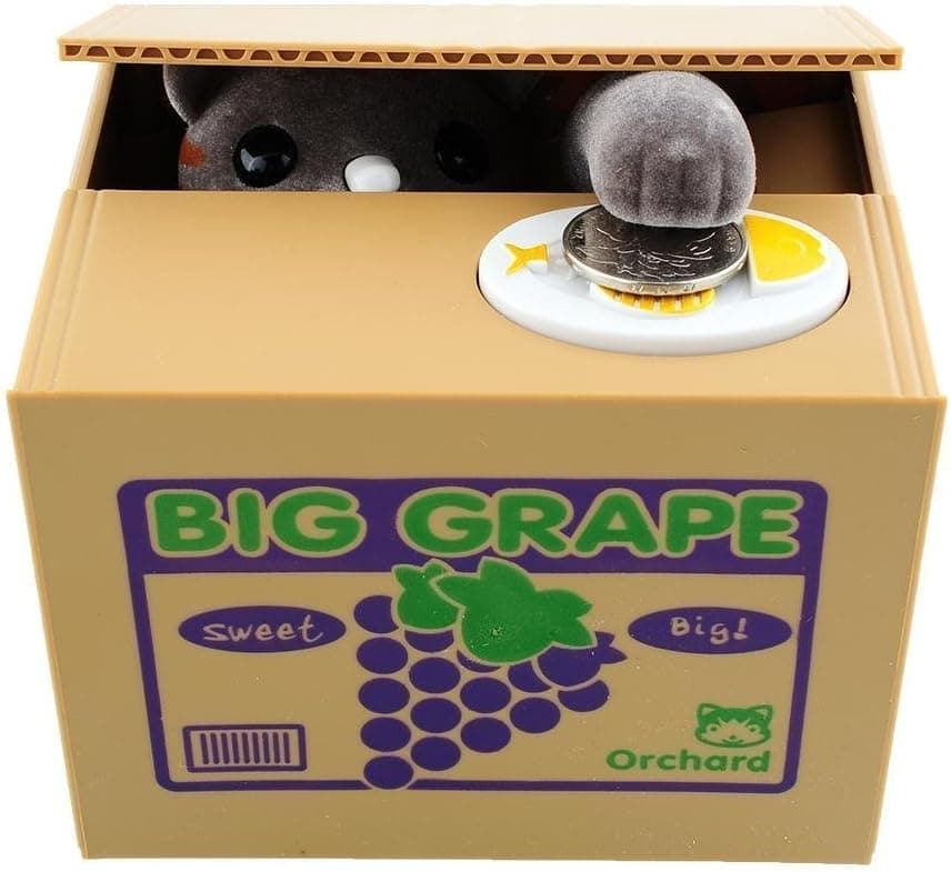 We pay your sales tax Funny Cat Stealing Coin to Money Grapes Box Kitty Bank Home Decor