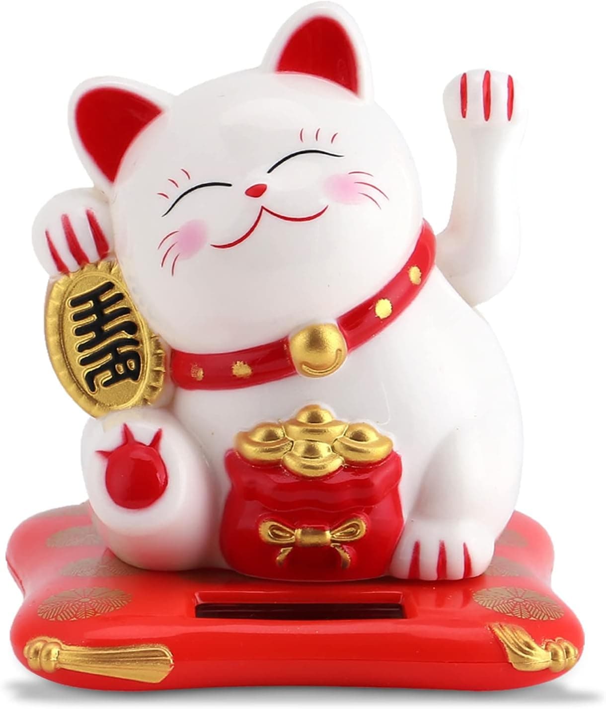 Agatige Mini Lucky Cat Waving Arm, Solar Powered Chinese Lucky Money Cat Ornament Feng Shui Decor for Home, Office Front Desk, Car Dashboard, Business Openings(White)