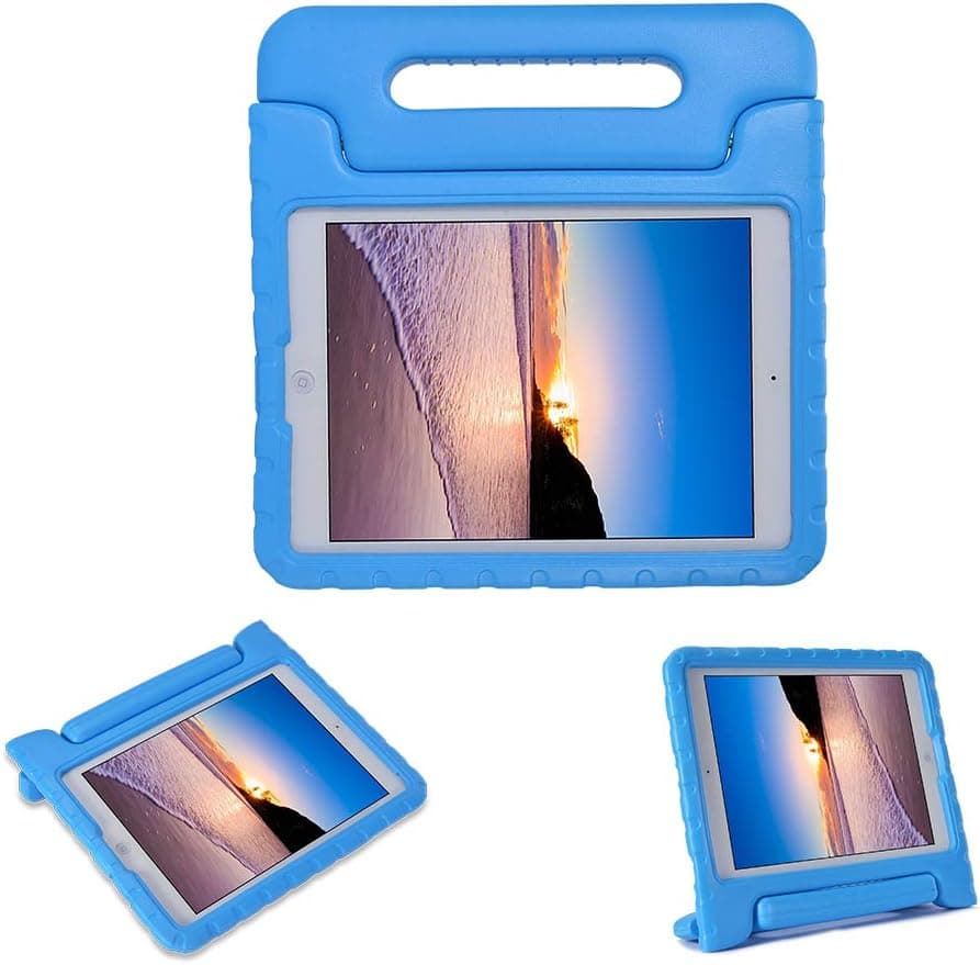 i-original Compatible New iPad 9.7 2018 2017 Kids Case, Shockproof Childproof Lightweight Kids Bumper Cover Handle Stand for iPad Air 2, iPad Air 6th 5th Generation iPad 9.7" Air Case, Blue