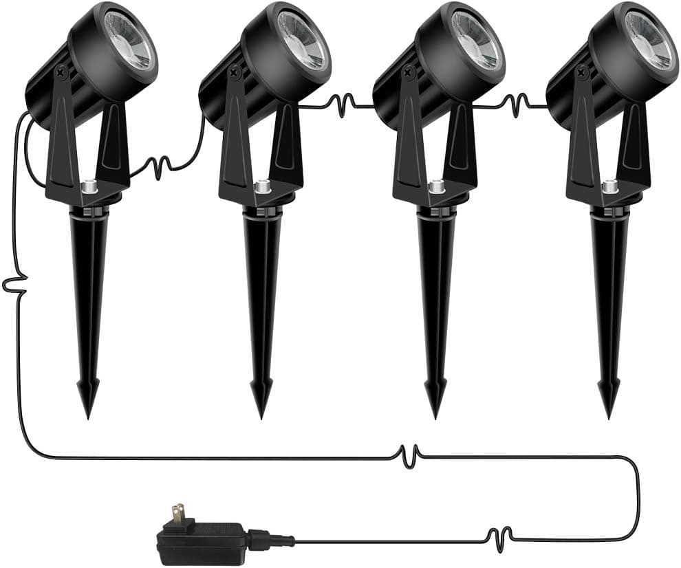 Svater LED Landscape Lights,12V Low Voltage Spotlights Outdoor with Stake,2700K Warm White,1200Lumens Plug in Outdoor Spotlights for Garden, Backyard,Lawn - 4 Pack