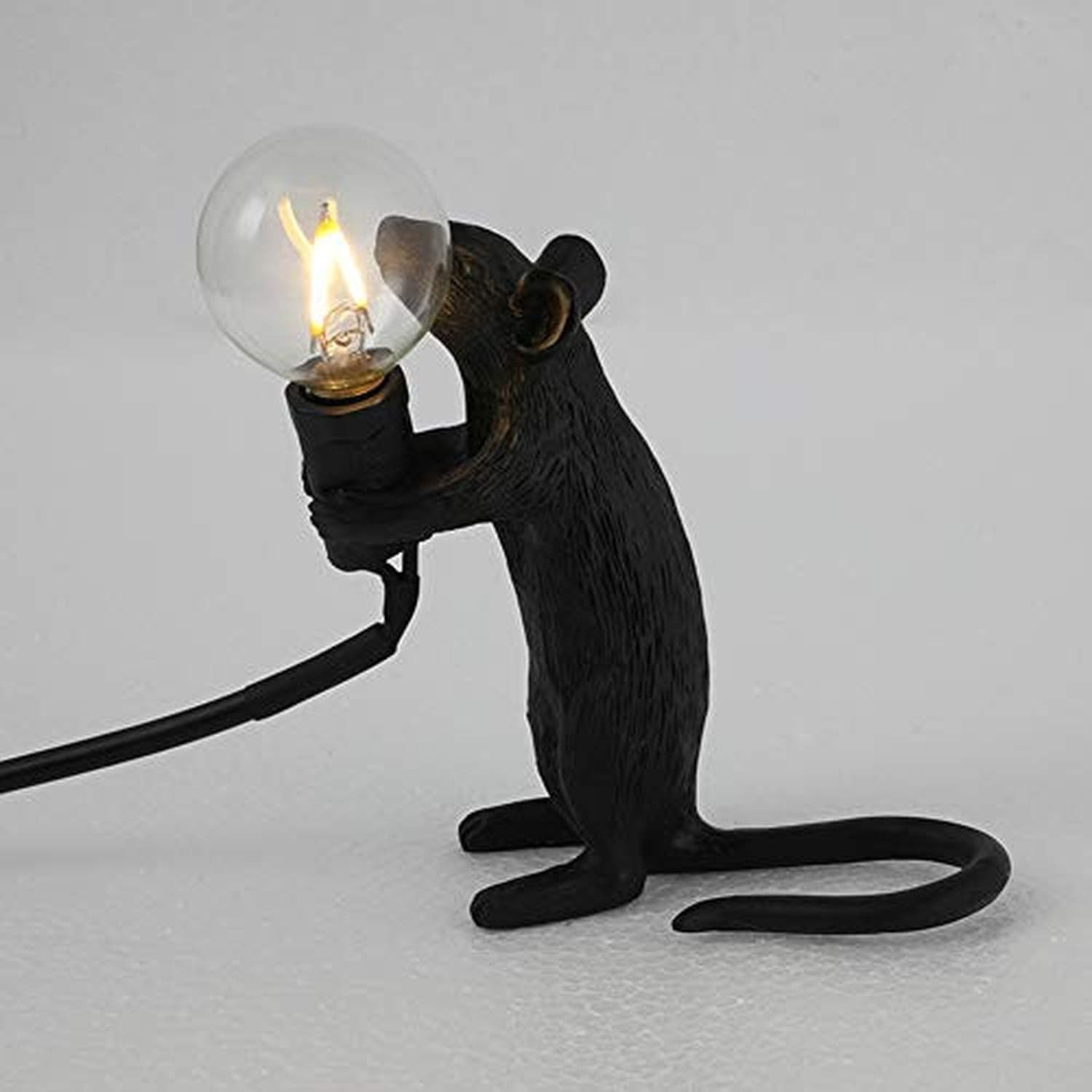 AUSUKY Retro Rat Table Lamp Mouse Desk Light Bedside Resin Mice Lamp Warm Room Decor E12 Base (Black Standing)