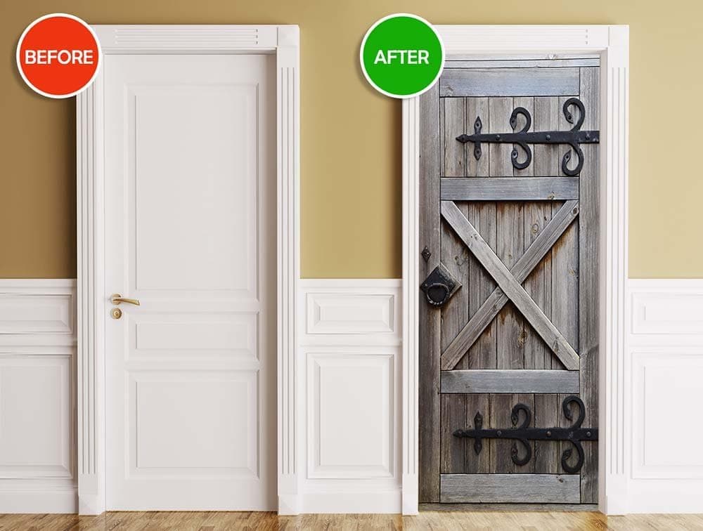 ONE Piece Sticker for Door/Wall/Fridge - Country Barn Door. Peel & Stick Removable Mural, Decole, Skin, Wrap, Decal, Cover, Poster. All Door Sizes! (Left knob, 28"x80")