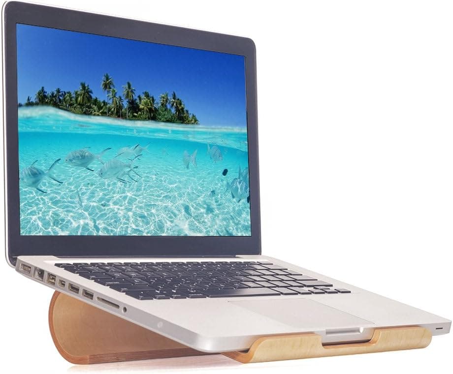 SAMDI Wooden Ventilated Notebook Stand, Laptop Holder for MacBook Ipad Air Pro Mini Retina and Other Tablet and Laptop , Portable & Compact (White Birch)
