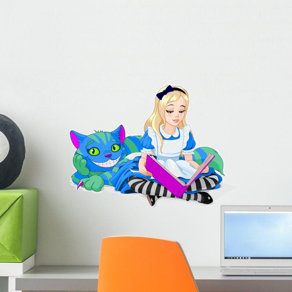 Wallmonkeys Alice and Cheshire Cat Wall Decal Peel and Stick Graphic WM97234 (18 in W x 16 in H)