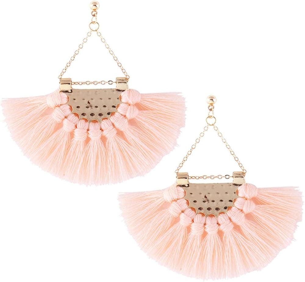 Retro Colours Woolen Tassel Dangle Stud Earrings Sector Earrings for Women Mothers Day Gift