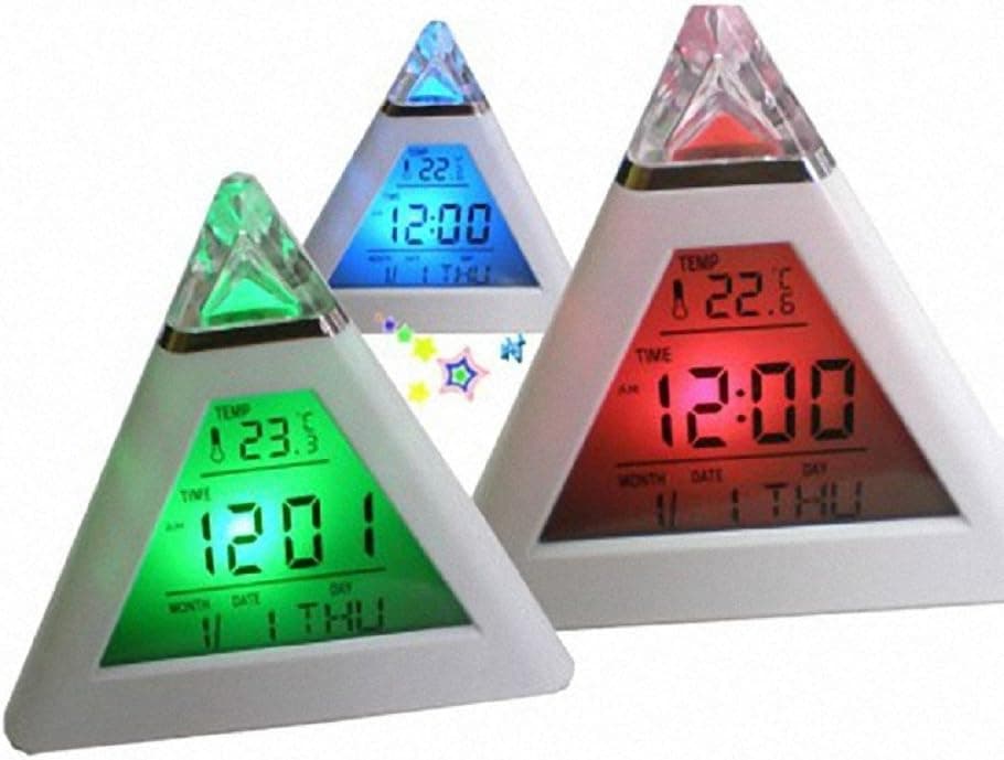Sandistore Pyramid Temperature 7 Colors LED Change Backlight LED Alarm Clock