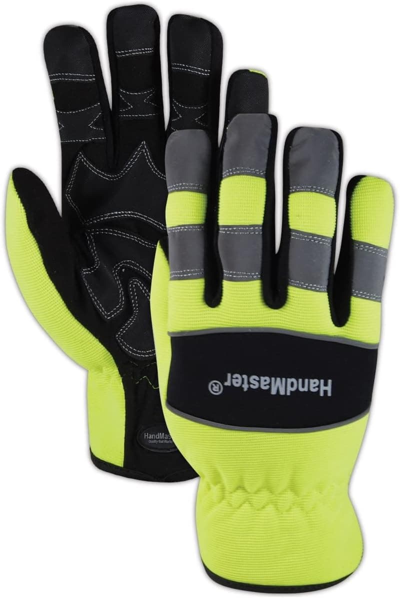 MAGID Handmaster ProGrade Plus Synthetic Suede High-Visibility Glove, 1 Pair, 9/Large, Hi-Viz Black and Yellow