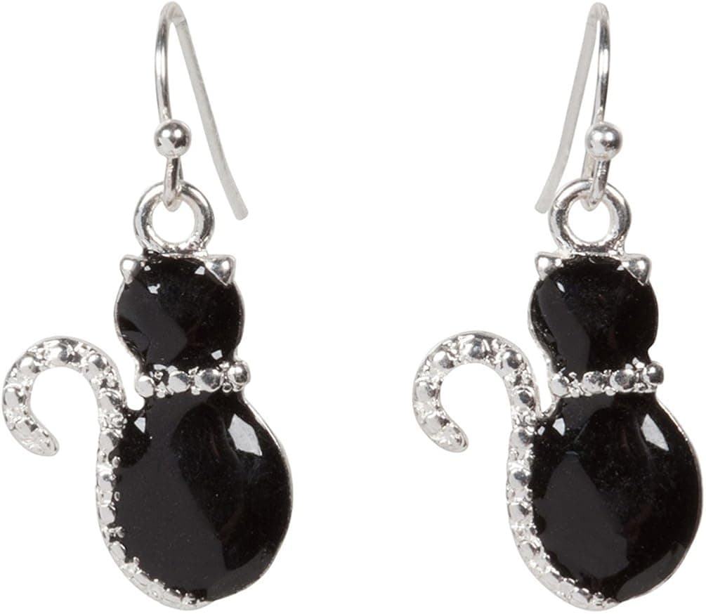 Heirloom Finds Crystal and Enamel Black Kitty Cat Dangle Earrings