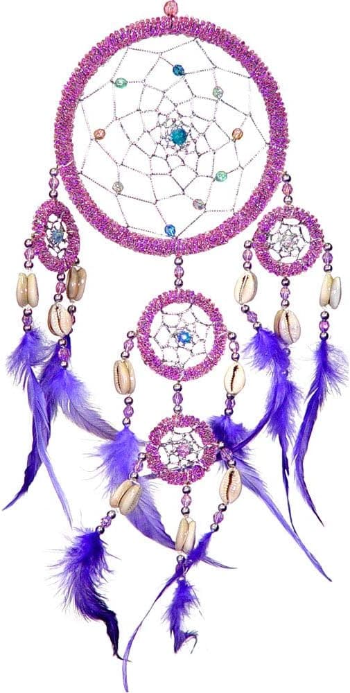 1 X Dreamcatcher Beaded Purple Feathers Iridescent by Kheops International
