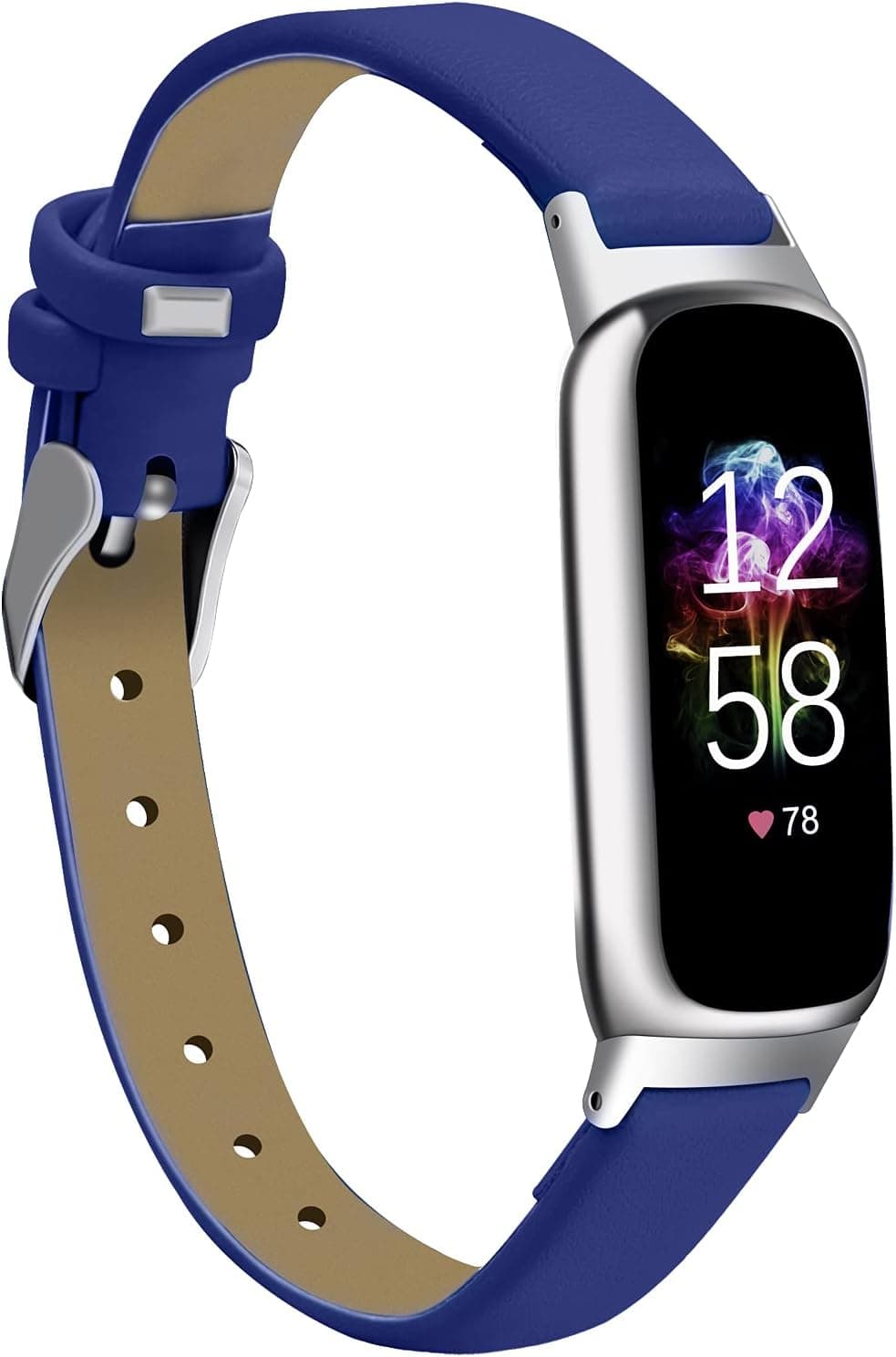 Compatible with Fitbit Luxe Bands for Women Men, Genuine Leather Classic Band Replacement with Metal Connector for Fitbit Luxe Fitness Band Fit 5.5” - 8.0” Wrist (Blue)