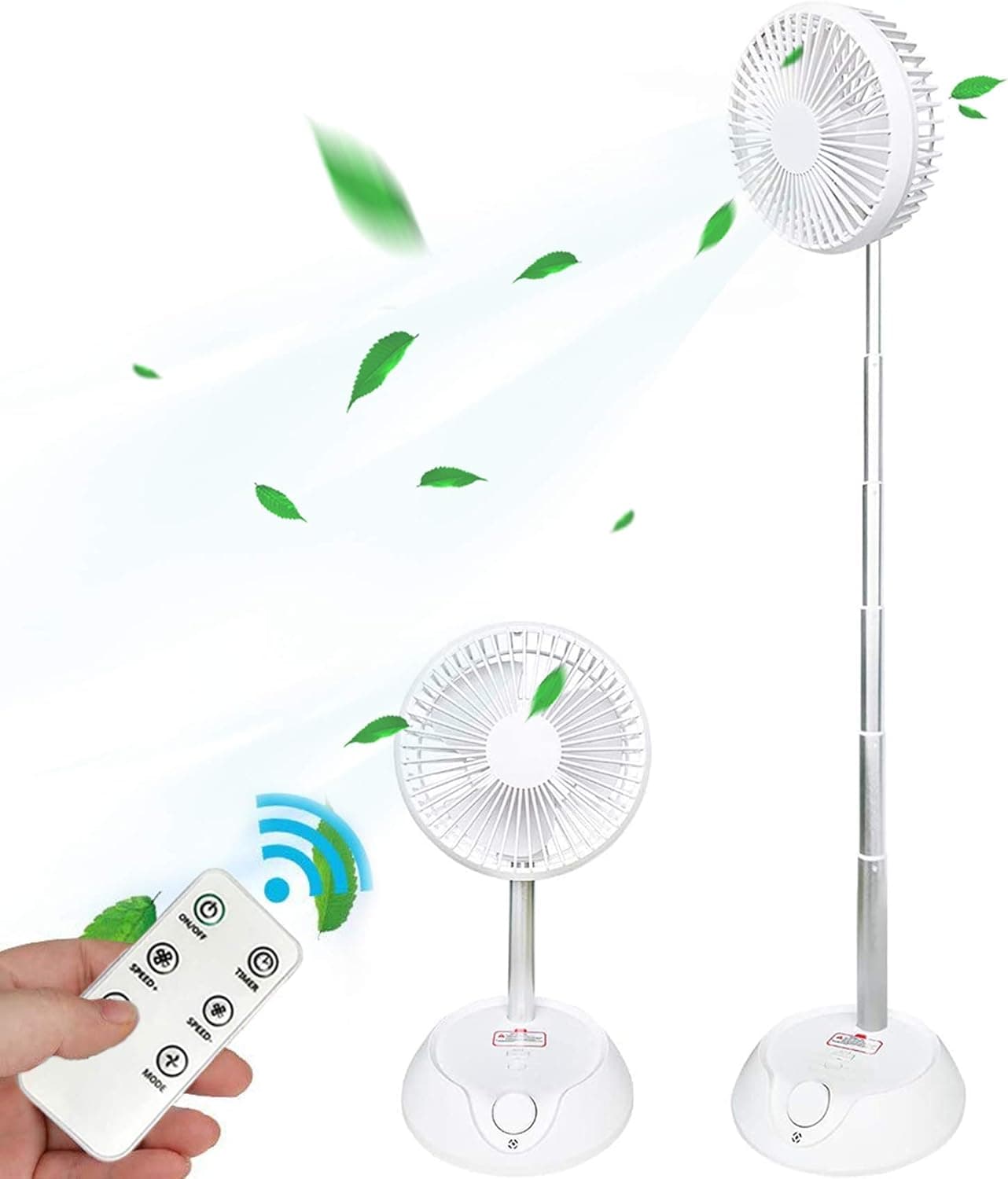 Portable Standing Fan, Foldable Desk Fan 10000mAh Battery & USB Powered 9 Speeds Silence Air Circulator Fan with Remote Control 8h Timer,Mini Floor Telescopic Pedestal Fans for Bedroom Office Camping