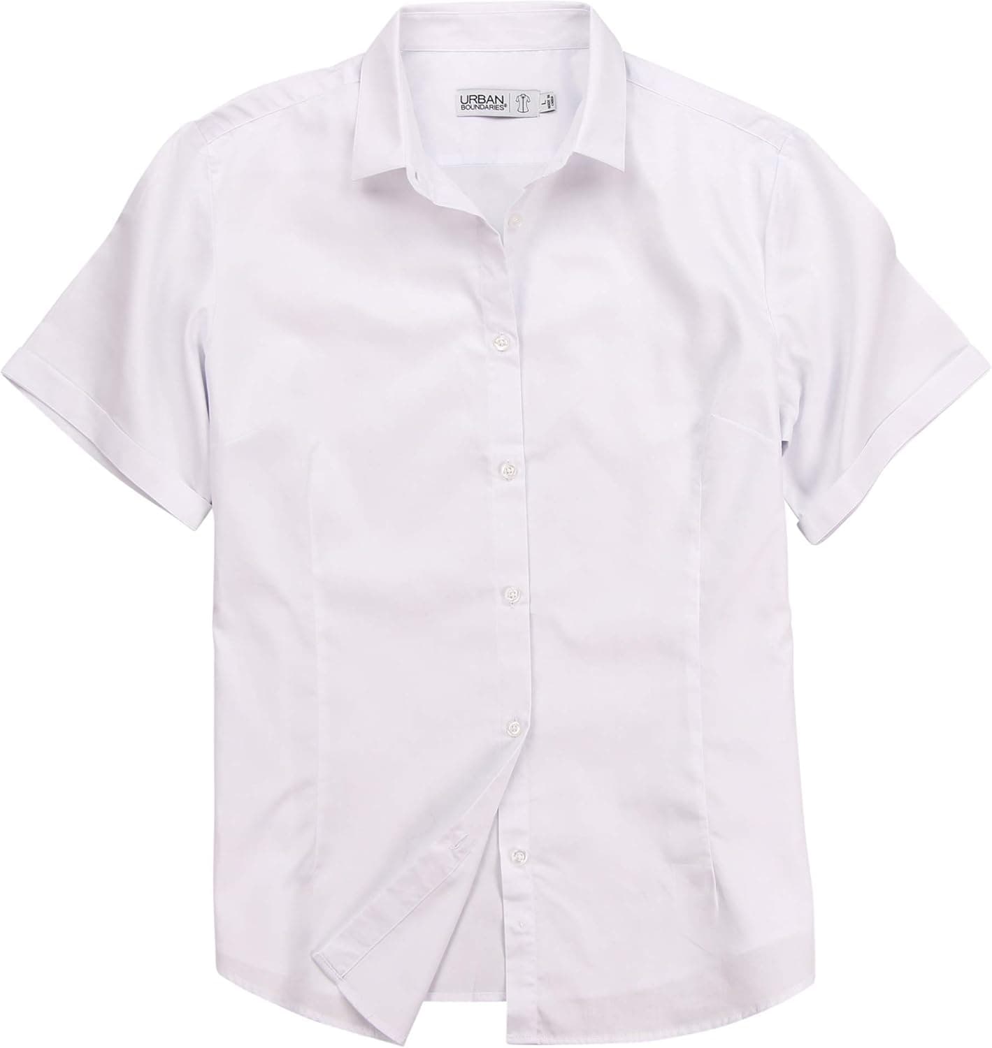 Urban Boundaries Womens Basic Tailored Short Sleeve Cotton Button Down Shirt