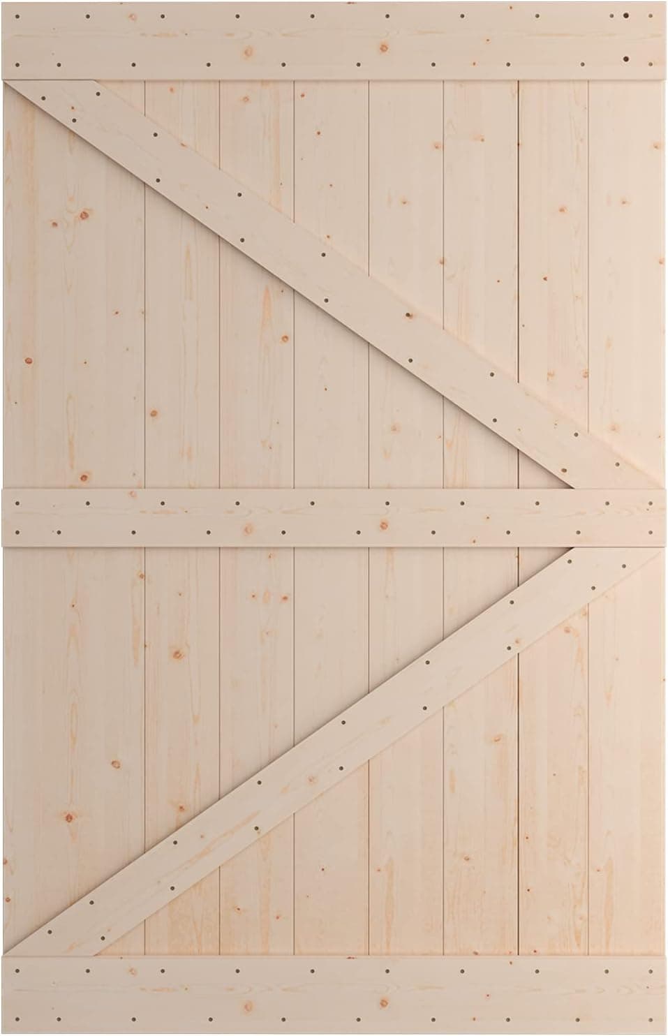 SmartStandard 54in x 84in Sliding Barn Wood Door Pre-Drilled Ready to Assemble, DIY Unfinished Solid Spruce Wood Panelled Slab, Interior Single Door, Natural, Frameless K-Shape (Fit 9FT-10FT Rail)