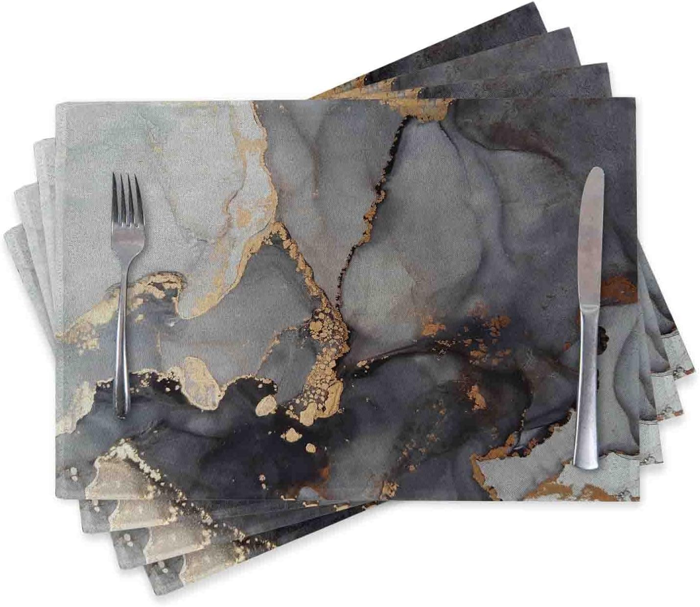 ATEDEANEI Set of 4 Placemats Heat Resistant Dining Table Place Mats Kitchen Table Mats, Grey Black Marble