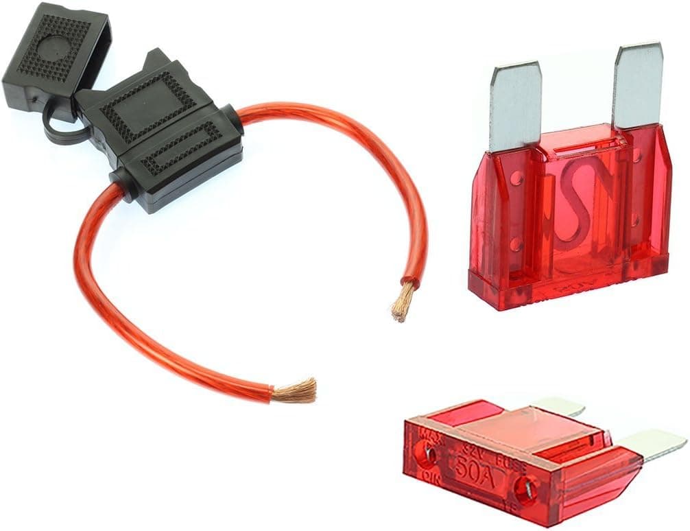 VOODOO (1) 8 Gauge Maxi Inline Fuse Holder Fuseholder with Cover and (2ea 50 Amp Fuses)