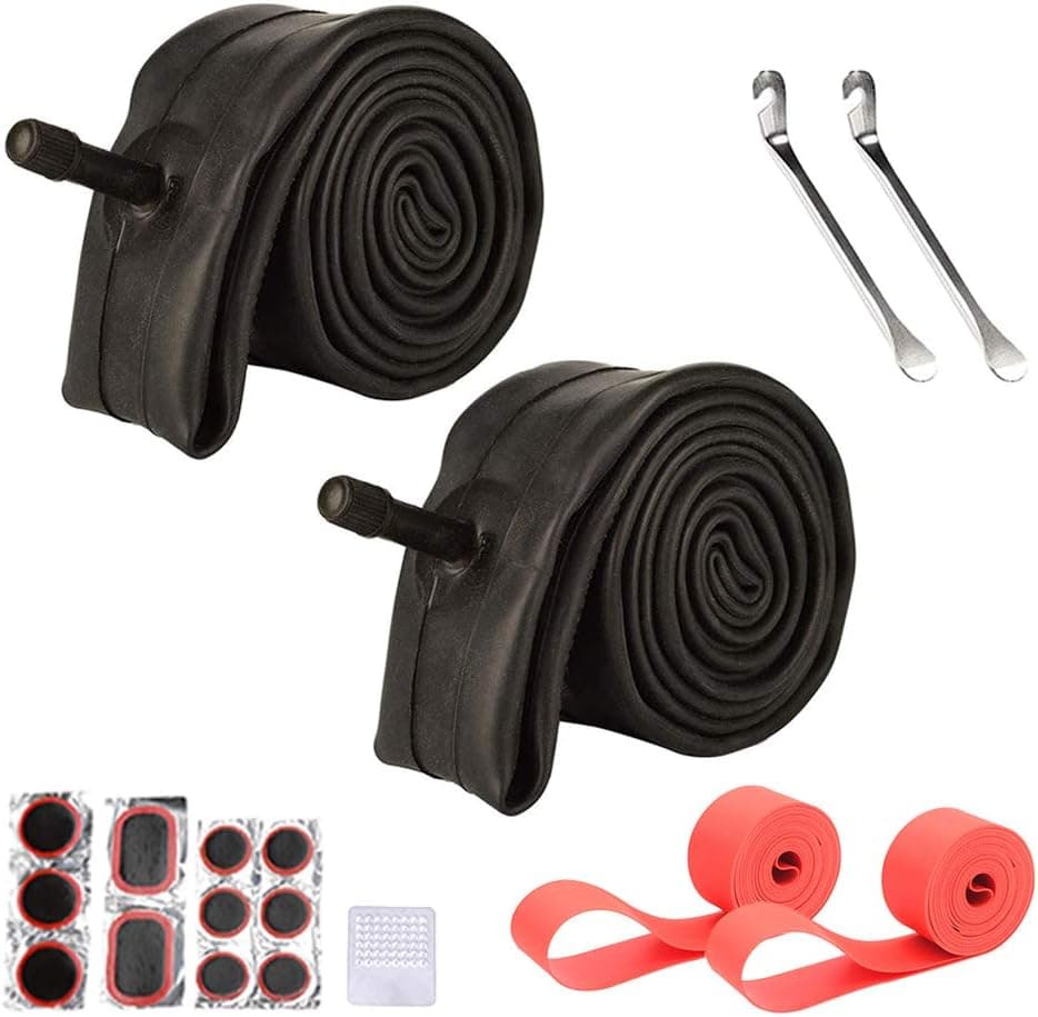 VARWANEO 26inch Bike Tube, 26x1.75/26x1.95/26x2.125 Mountain Bike Tire Inner Tube 2 Pack W/Patch Repair Kit&2 Rim Protector