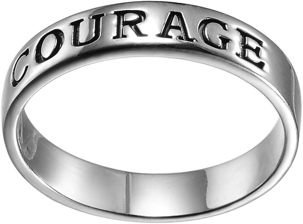 KIVN Fashion Jewelry Engraved Courage Simple Plain Dome 4mm Wedding Bands Vintage Antique Rings for Women