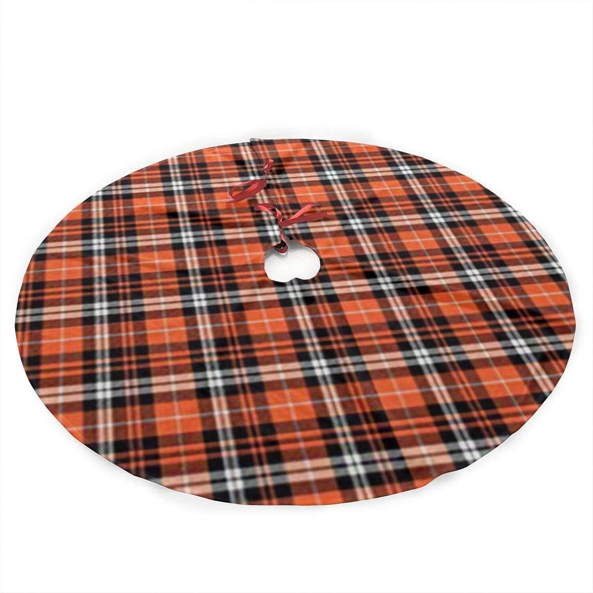 antkondnm Pumpkin Fall Plaid Orange,Black,White Christmas Tree Skirt, 36 inches Tree Mat for Xmas Holiday Party Decorations, Rustic Xmas Tree Holiday Decorations