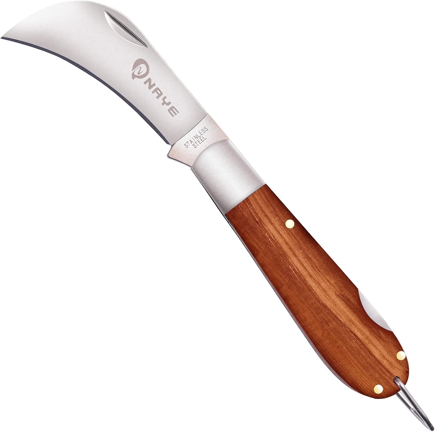NAYE Folding Garden Knife With Lock Back Hawkbill Blade For Pruning Foraging Mushroom,Gardening Gift For Gardeners