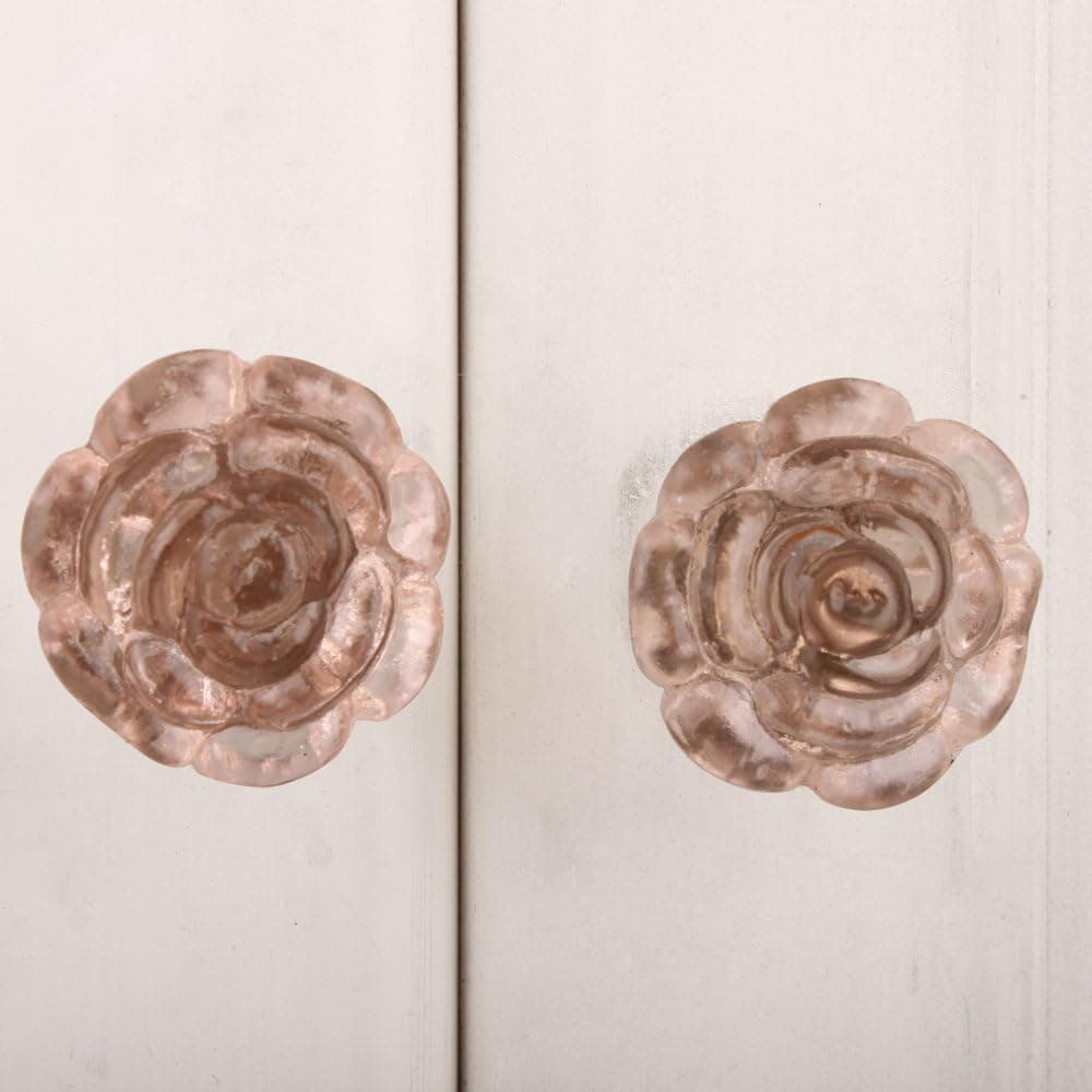 IndianShelf 2 Pieces Knobs for Dresser Drawers | Rose Dresser Knobs for Girls | Pink Bedroom Dresser Knobs and Pulls | Glass Door Pulls for Kitchen Cabinets | Door Knobs | Cabinet Knobs Modern