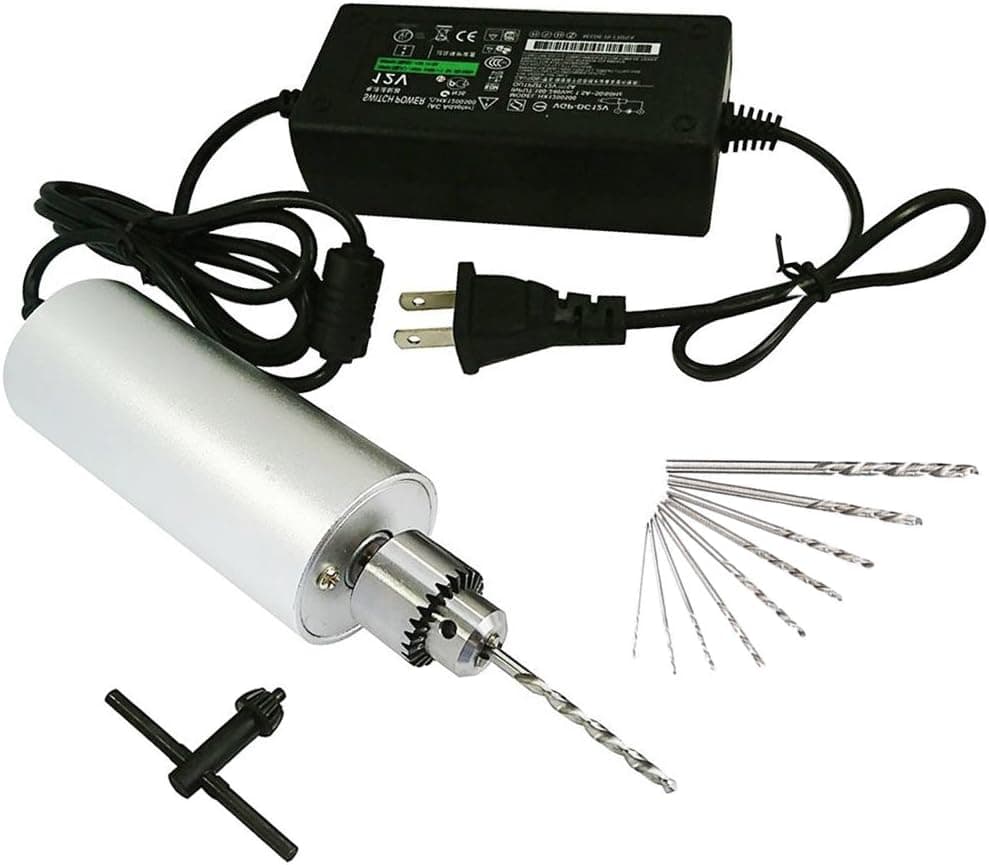 Bestgle Mini Hand Drill 0.3mm - 4mm Micro Aluminum Portable Handheld Drill DIY PCB Electric Drill with 5A Power Supply & 10pcs Micro Drill Bits