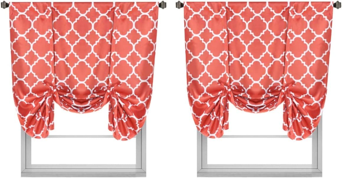 Bedroom Blackout Tie Up Curtain Light Reducing Energy Efficient Window Shades Rod Pocket Panels for Girl's Room (Set of 2 Panels, Moroccan Coral , 42W x 63L)