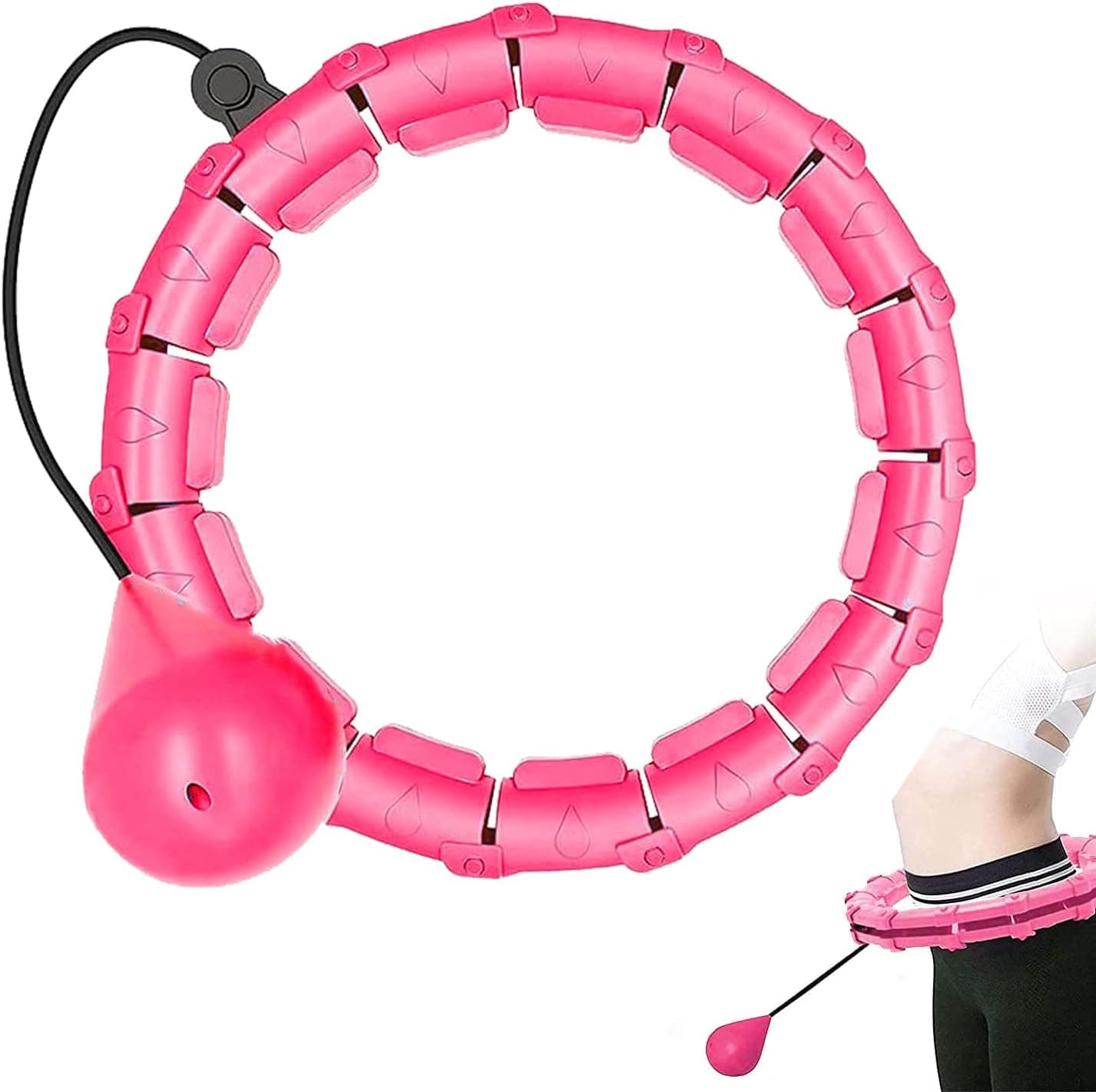 Smart Weighted Hoola Hoops,24 Knots Detachable & Size Adjustable Smart Hoola Hoop with Auto Rotation and 360-degree Massage, Thin Waist Exercise Fitness Ring