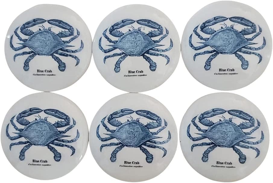 Twisted R Design Wooden Cabinet Knobs - Set of 6 Round Cabinet Handles with a Glossy Finish - Blue Crab Drawer Knobs Design, Screw-in Type Installation, 1.5 x 1.5 x 1 Inches