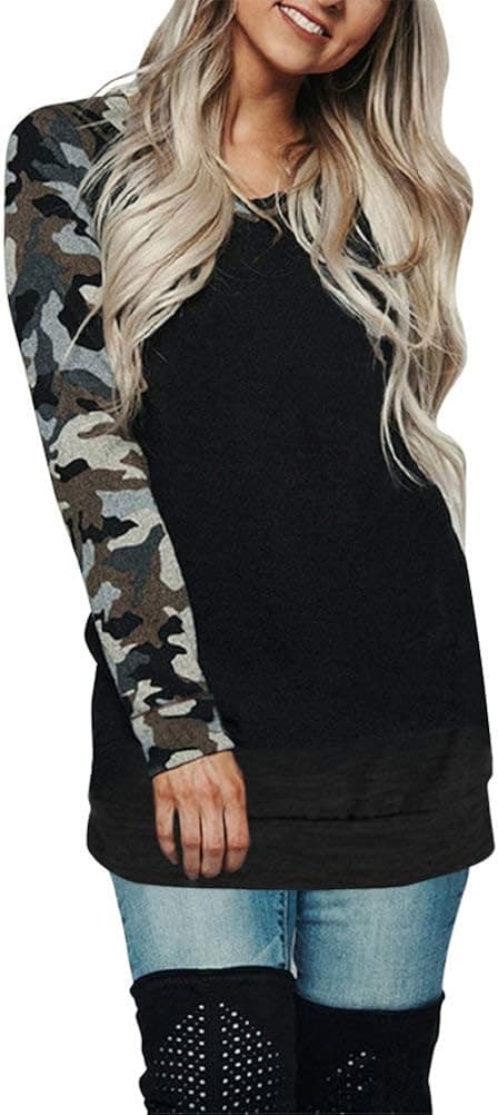 PINUPART Women's Color Block Long Sleeve Sweatshirt Cotton Jersey Tunic Tops