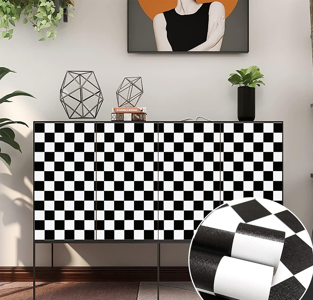 White Black Contact Paper 17.7''×78.7'' Peel and Stick Wallpaper Checkered Mosaic Lattice Self Adhesive Removable Wallpaper Decorative Checkerboard Paper for Bathroom Cabinet Shelf Drawer Liner