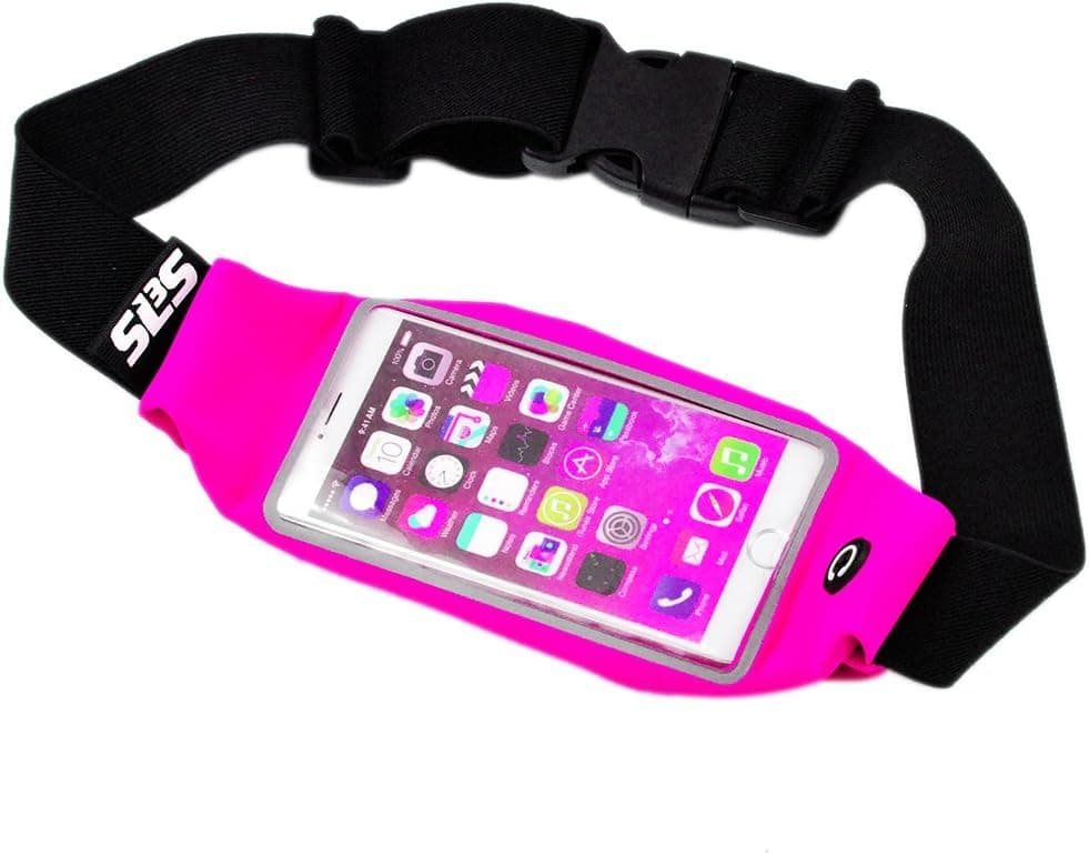 SLS3 Phone Running Belt | Runners Waist Fanny Pack | Waistband Workout Bag | Runner Cell Holder Pouch | Water Resistant | Fits iPhone 11 | Touchscreen Compatible - Pink