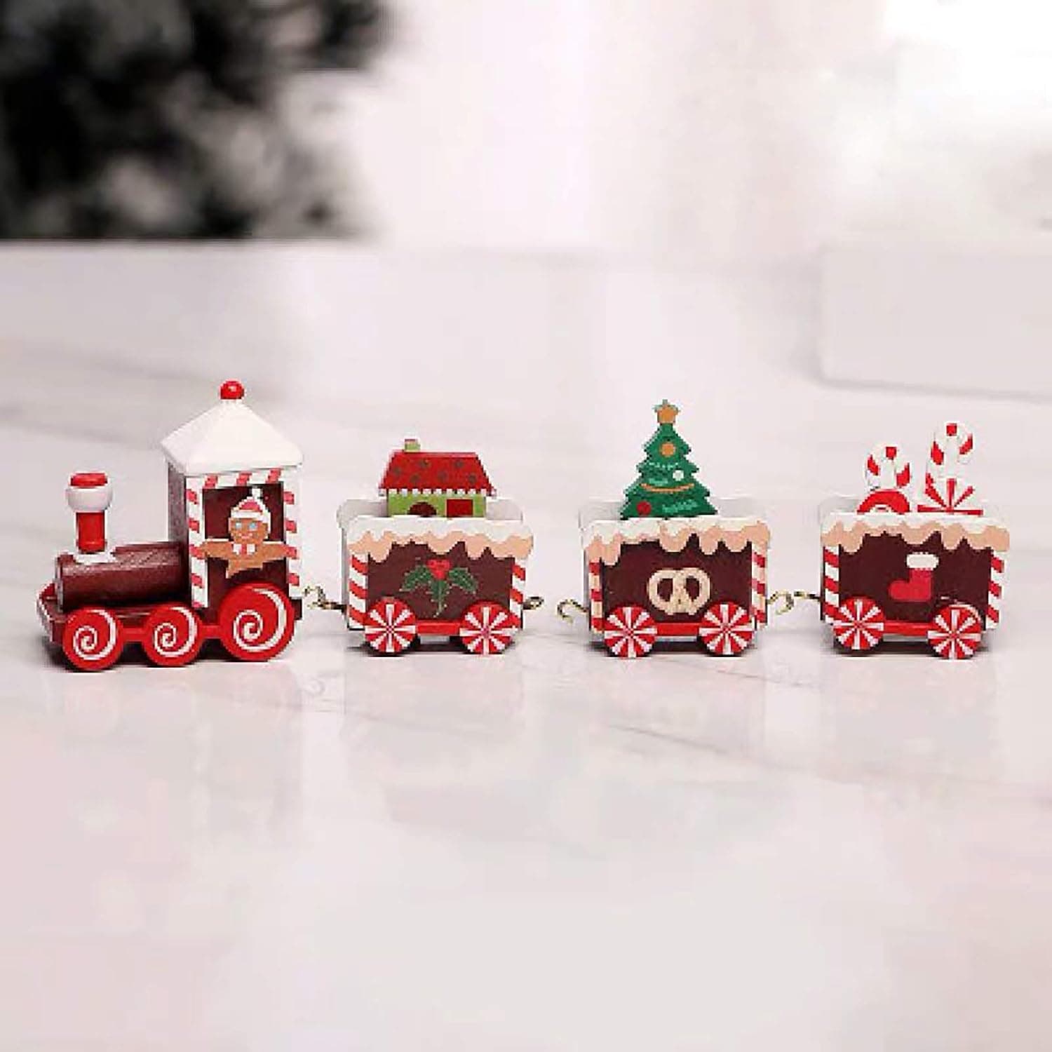 Upgraded Version of Christmas Train Decoration Gift Cute Wooden Mini Train Children Gift Christmas Party, 5 Colors Available, White, Green, red, Color, Brown (Brown)
