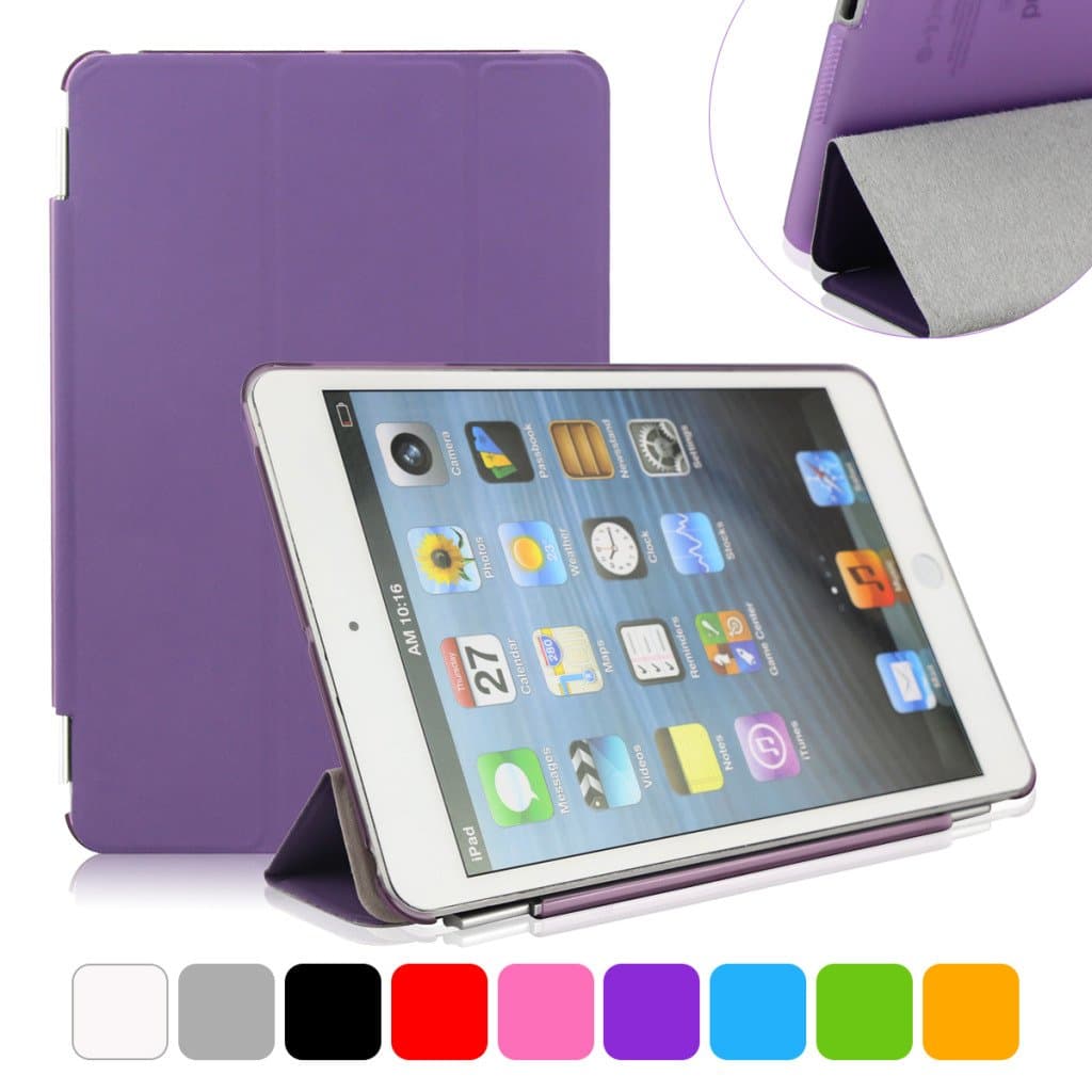 CoastaCloud iPad Mini 1st Case,iPad Mini Black Tri-fold Case iPad Mini Slim Fit PU Leather Case with Smart Cover and Translucent Back for Apple iPad Mini 1(Purple)